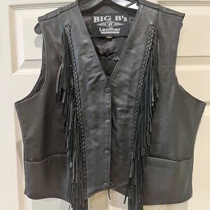 Women’s black Leather fringe moto vest